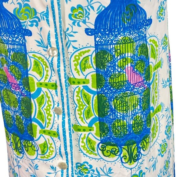 Vintage 60s Mod Birdcage Print Button Up Sleeveless Shift Dress #204L - Picture 6 of 7